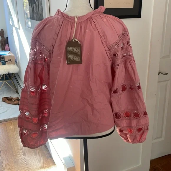 Anthropologie BWT Forever That Girl Dusty Rose Pink Lace Cutout Blouse. Sz M - Picture 5 of 9